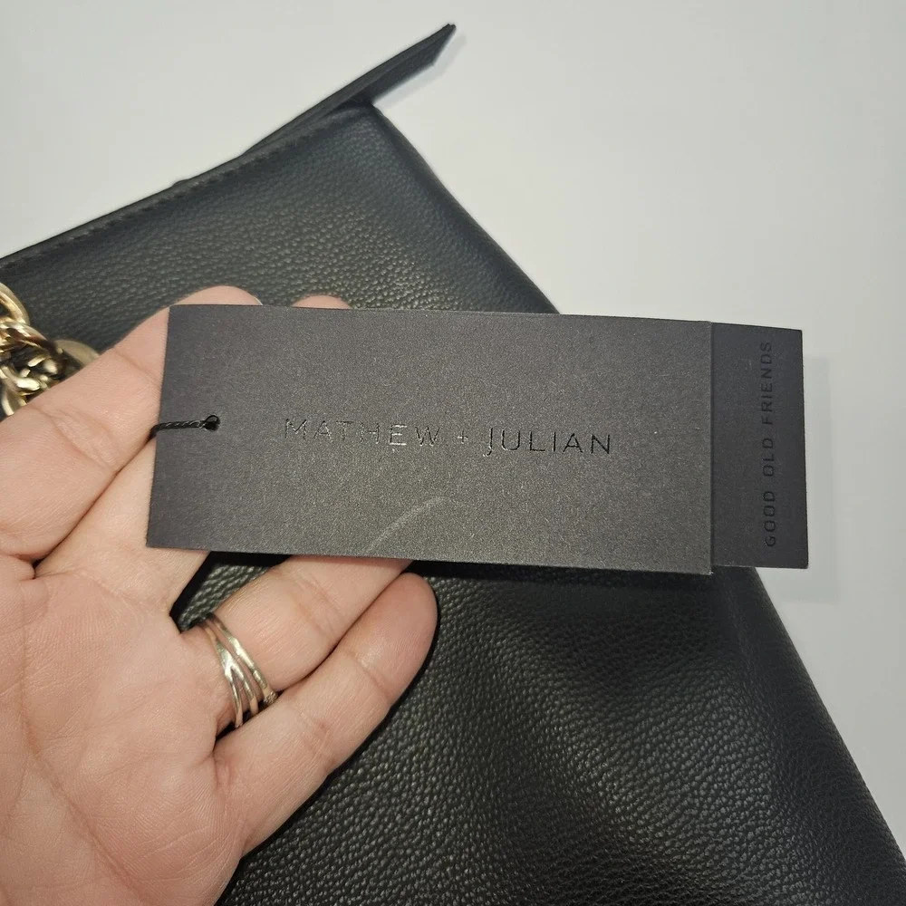 Mathew + Julian Tote Bag Womens‎ Black Faux Leather Chain Shoulder L15298ES